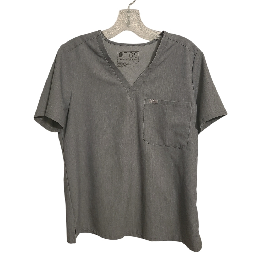 FIGS | Women's V-Neck Short Sleeve One Pocket Gray Scrubs Top (Size Medium)